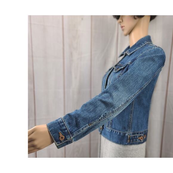 Vintage GAP Women XS Distressed Blue Denim Cotton Jean Jacket Brass Buttons - Picture 6 of 8
